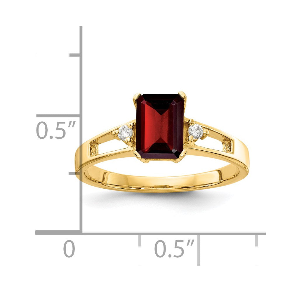 14k Yellow Gold 7x5mm Emerald Cut Garnet AAA Diamond ring