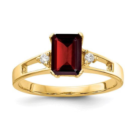 14k Yellow Gold 7x5mm Emerald Cut Garnet AAA Diamond ring
