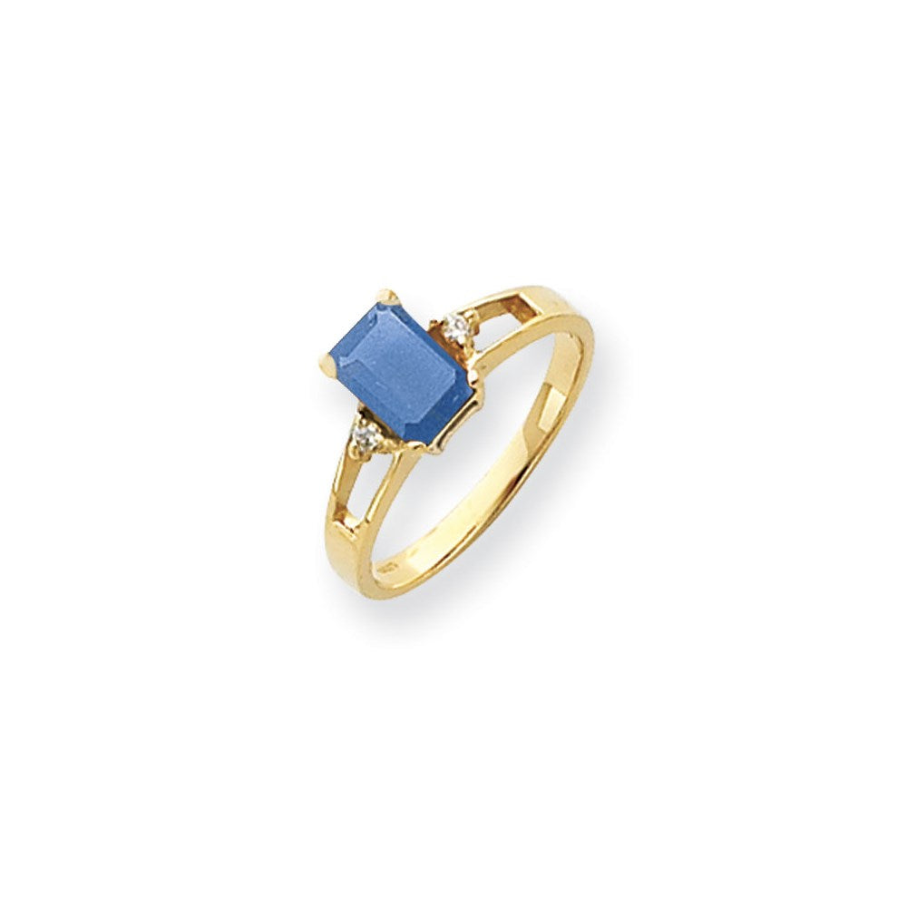 14k Yellow Gold 7x5mm Emerald Cut Tsavorite A Diamond ring