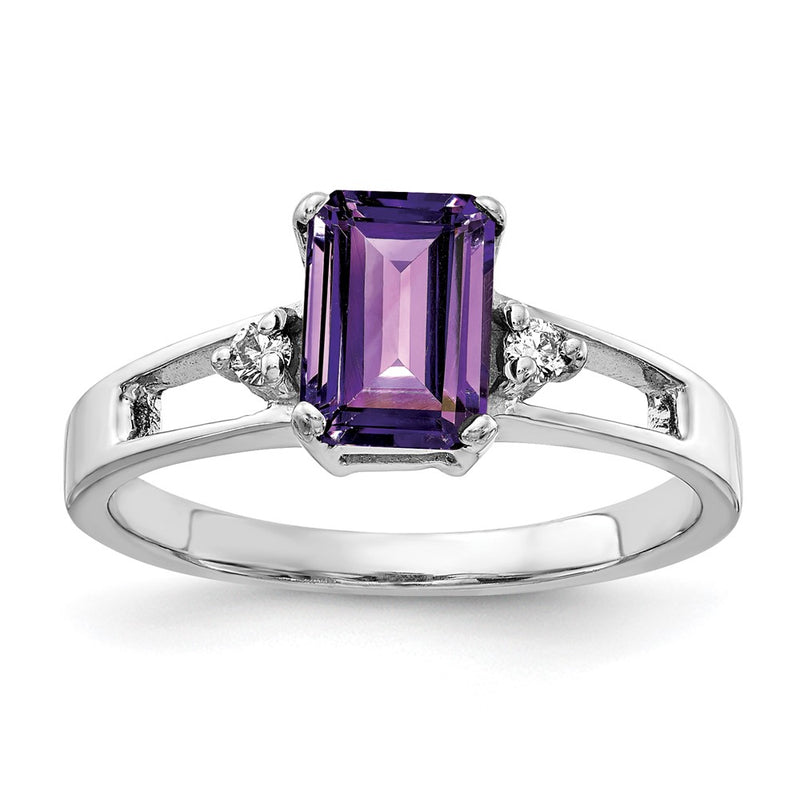 14k White Gold 7x5mm Emerald Cut Amethyst VS Diamond ring