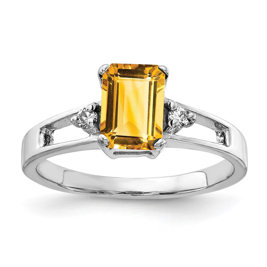 14k White Gold 7x5mm Emerald Cut Citrine VS Diamond ring
