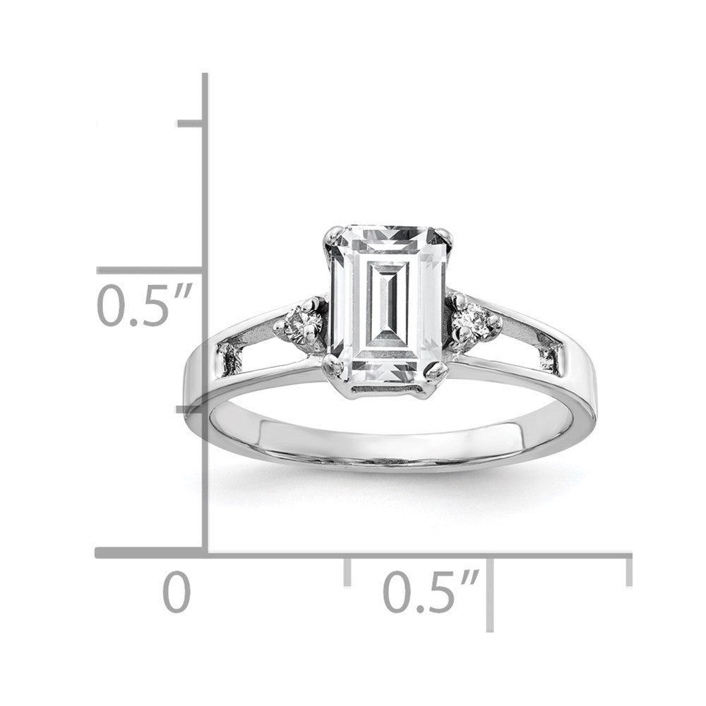 14k White Gold 7x5mm Emerald Cut Cubic Zirconia AAA Diamond Ring