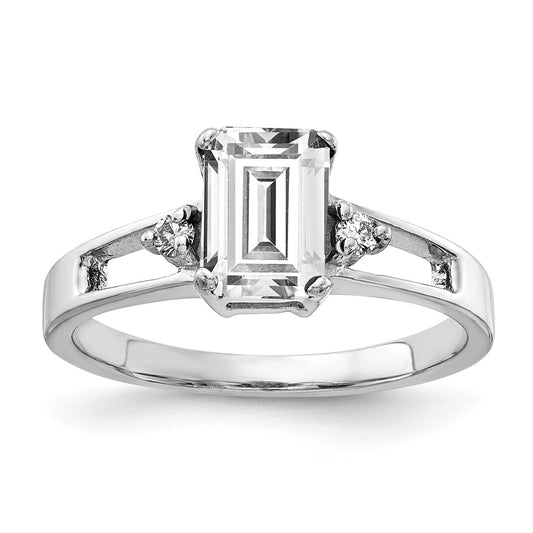 14k White Gold 7x5mm Emerald Cut Cubic Zirconia VS Diamond Ring