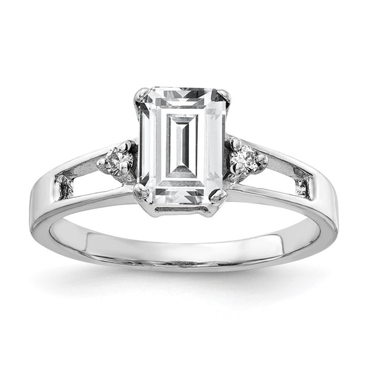 14k White Gold 7x5mm Emerald Cut Cubic Zirconia AAA Diamond Ring