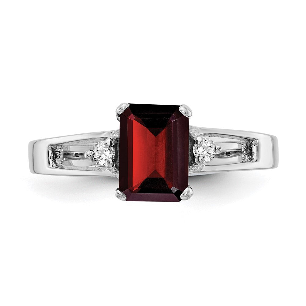 14k White Gold 7x5mm Emerald Cut Garnet AAA Diamond ring