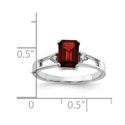 14k White Gold 7x5mm Emerald Cut Garnet AAA Diamond ring