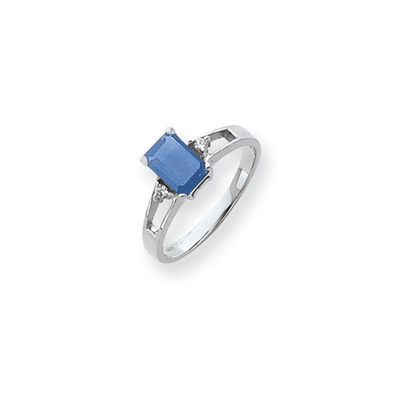 14k White Gold 7x5mm Emerald Cut Tsavorite A Diamond ring