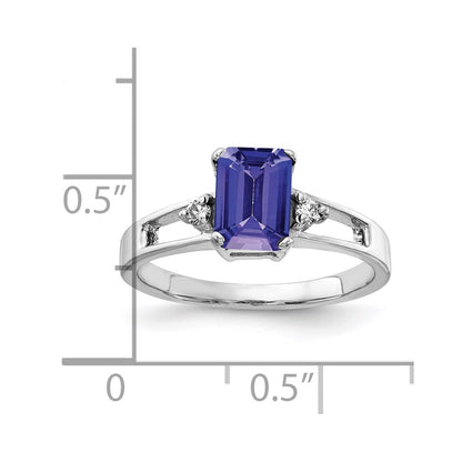 14k White Gold 7x5mm Emerald Cut Tanzanite VS Diamond ring
