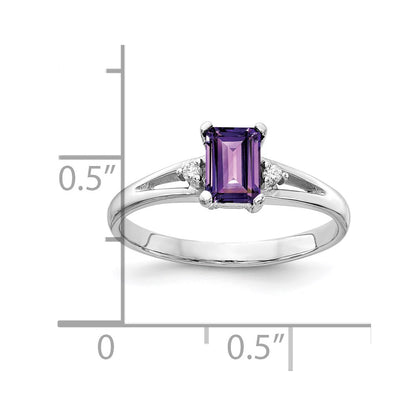 14k White Gold 6x4mm Emerald Cut Amethyst VS Diamond ring