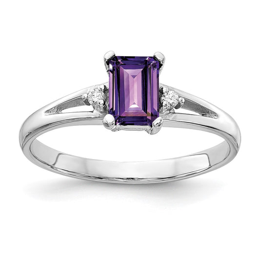 14k White Gold 6x4mm Emerald Cut Amethyst VS Diamond ring