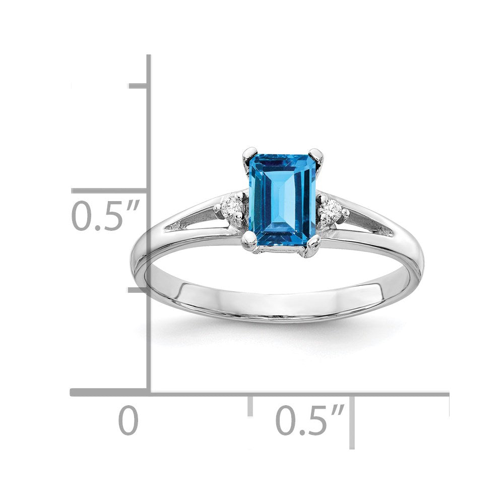 14k White Gold 6x4mm Emerald Cut Blue Topaz VS Diamond ring
