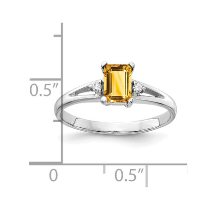 14k White Gold 6x4mm Emerald Cut Citrine AAA Diamond ring