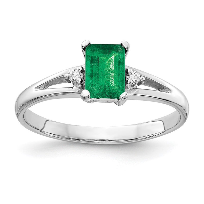 14k White Gold 6x4mm Emerald Cut Emerald AA Diamond ring