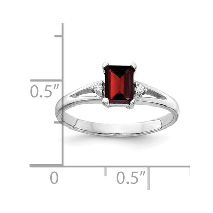 14k White Gold 6x4mm Emerald Cut Garnet AA Diamond ring