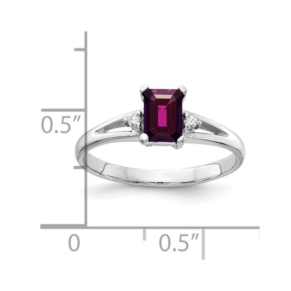 14k White Gold 6x4mm Emerald Cut Rhodolite Garnet VS Diamond ring