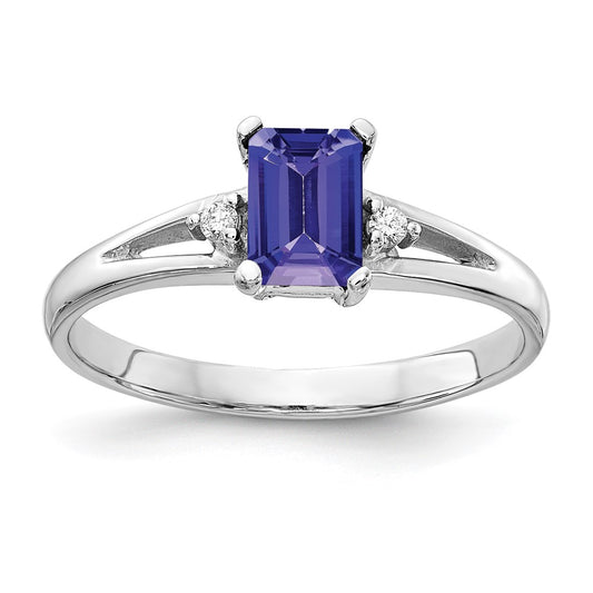 14k White Gold 6x4mm Emerald Cut Tanzanite AA Diamond ring