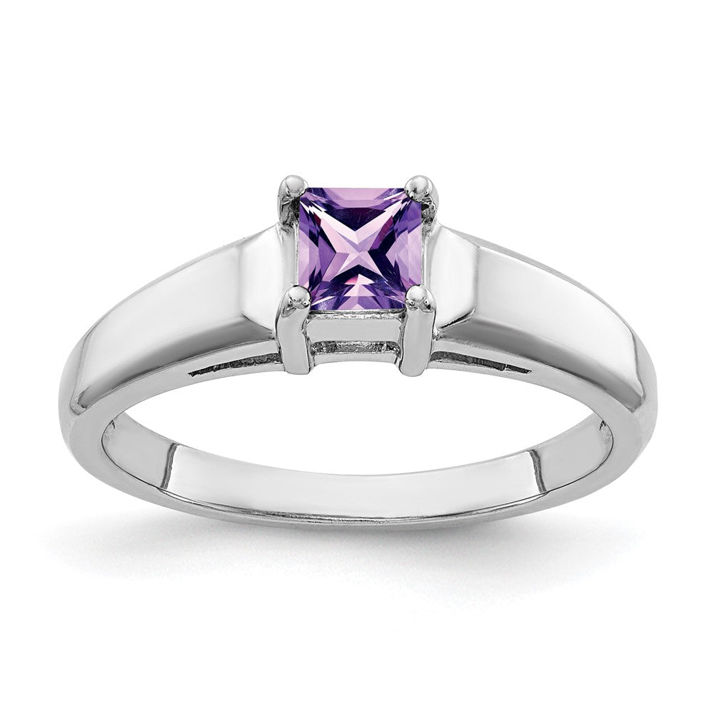 14k White Gold 4mm Princess Cut Amethyst ring