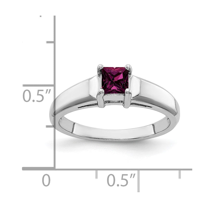 14k White Gold 4mm Princess Cut Rhodolite Garnet ring