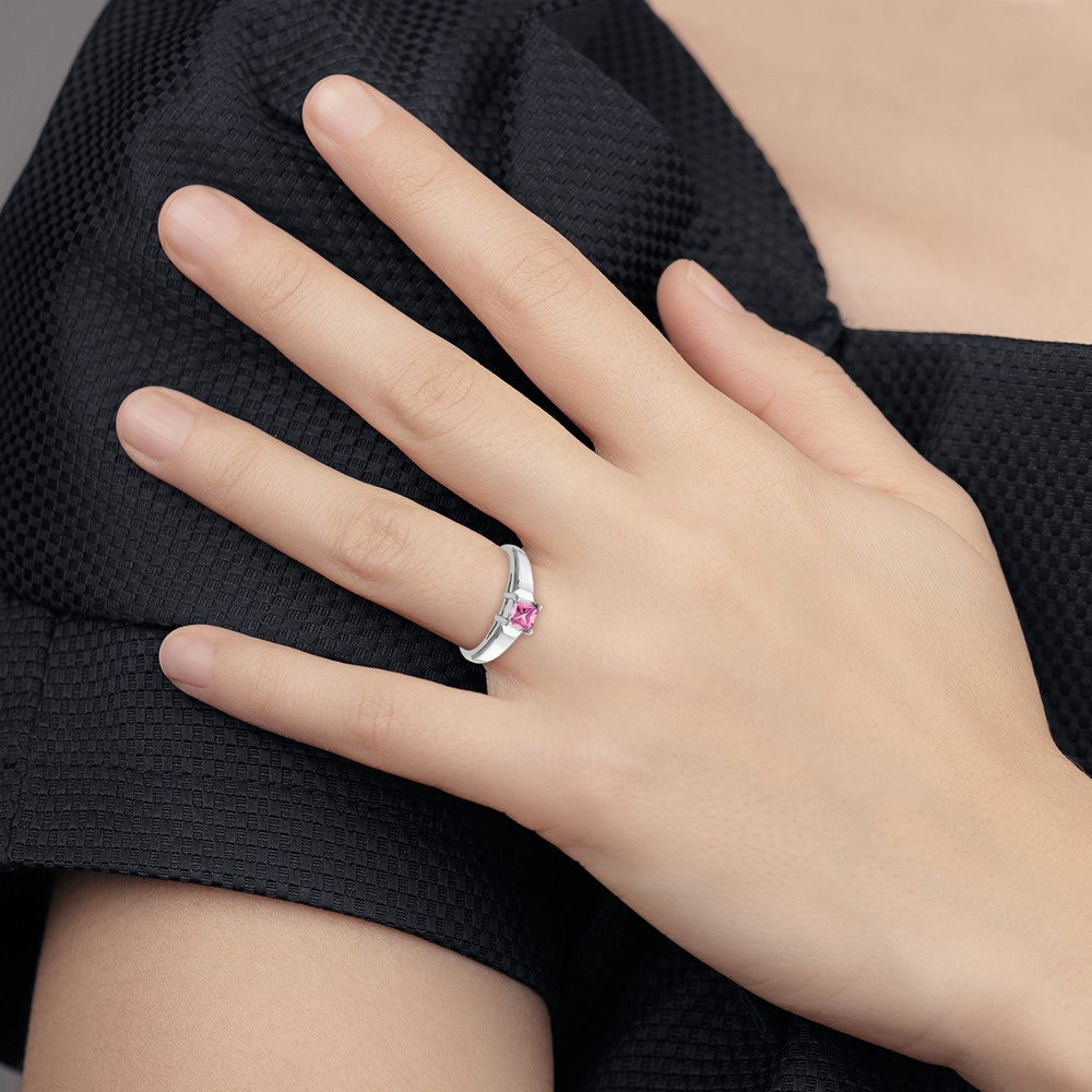 14k White Gold 4mm Princess Cut Pink Sapphire ring