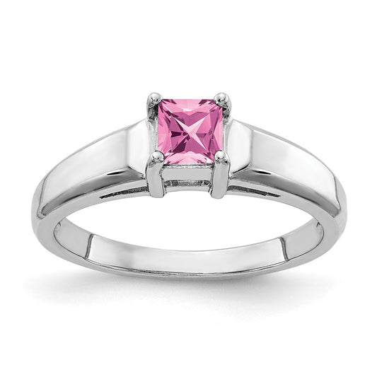 14k White Gold 4mm Princess Cut Pink Sapphire ring