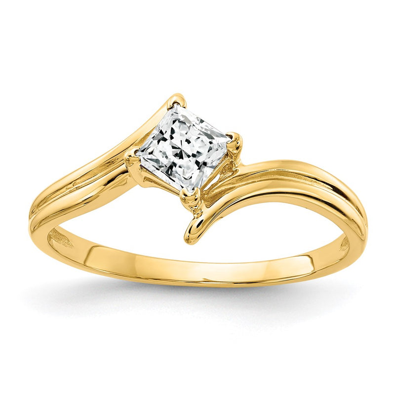 14K Yellow Gold 4mm Princess Cut Cubic Zirconia ring