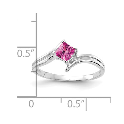 14k White Gold 4mm Princess Cut Pink Sapphire Ring