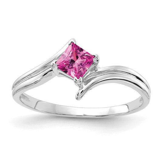 14k White Gold 4mm Princess Cut Pink Sapphire Ring