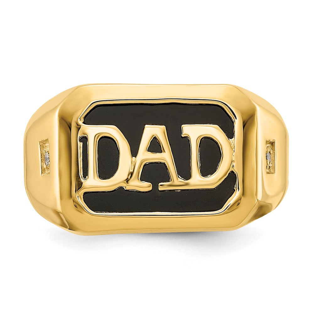 14k Yellow Gold AA Diamond Mens Onyx Dad Ring