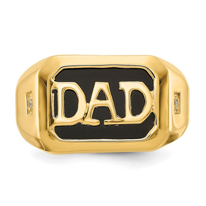 14k Yellow Gold AA Diamond Mens Onyx Dad Ring