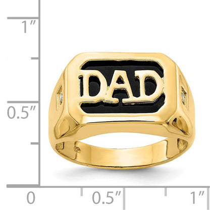 14k Yellow Gold AA Diamond Mens Onyx Dad Ring