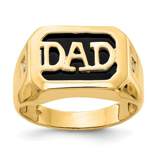 14k Yellow Gold AA Diamond Mens Onyx Dad Ring