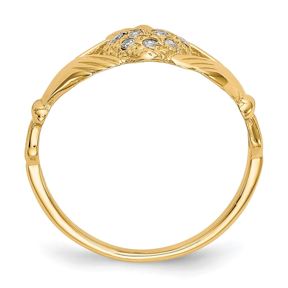 14K Yellow Gold 1/10ct AA Real Diamond Claddagh Ring