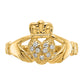 14K Yellow Gold 1/10ct AA Real Diamond Claddagh Ring