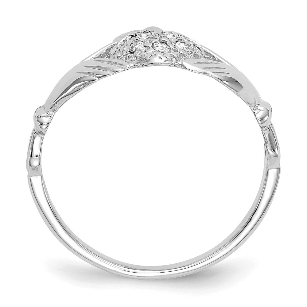 14k White Gold 1/10ct AA Real Diamond Claddagh Ring