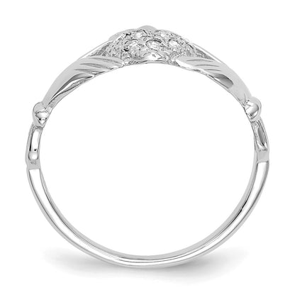 14k White Gold 1/10ct AA Real Diamond Claddagh Ring
