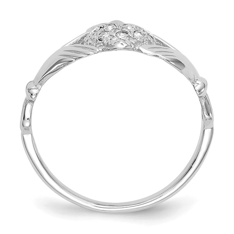 14k White Gold 1/10ct AA Real Diamond Claddagh Ring