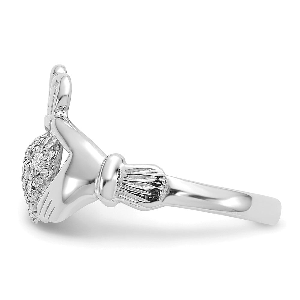 14k White Gold 1/10ct AA Real Diamond Claddagh Ring