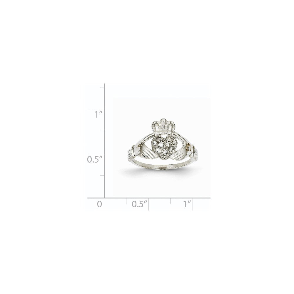 14k White Gold 1/10ct AA Real Diamond Claddagh Ring