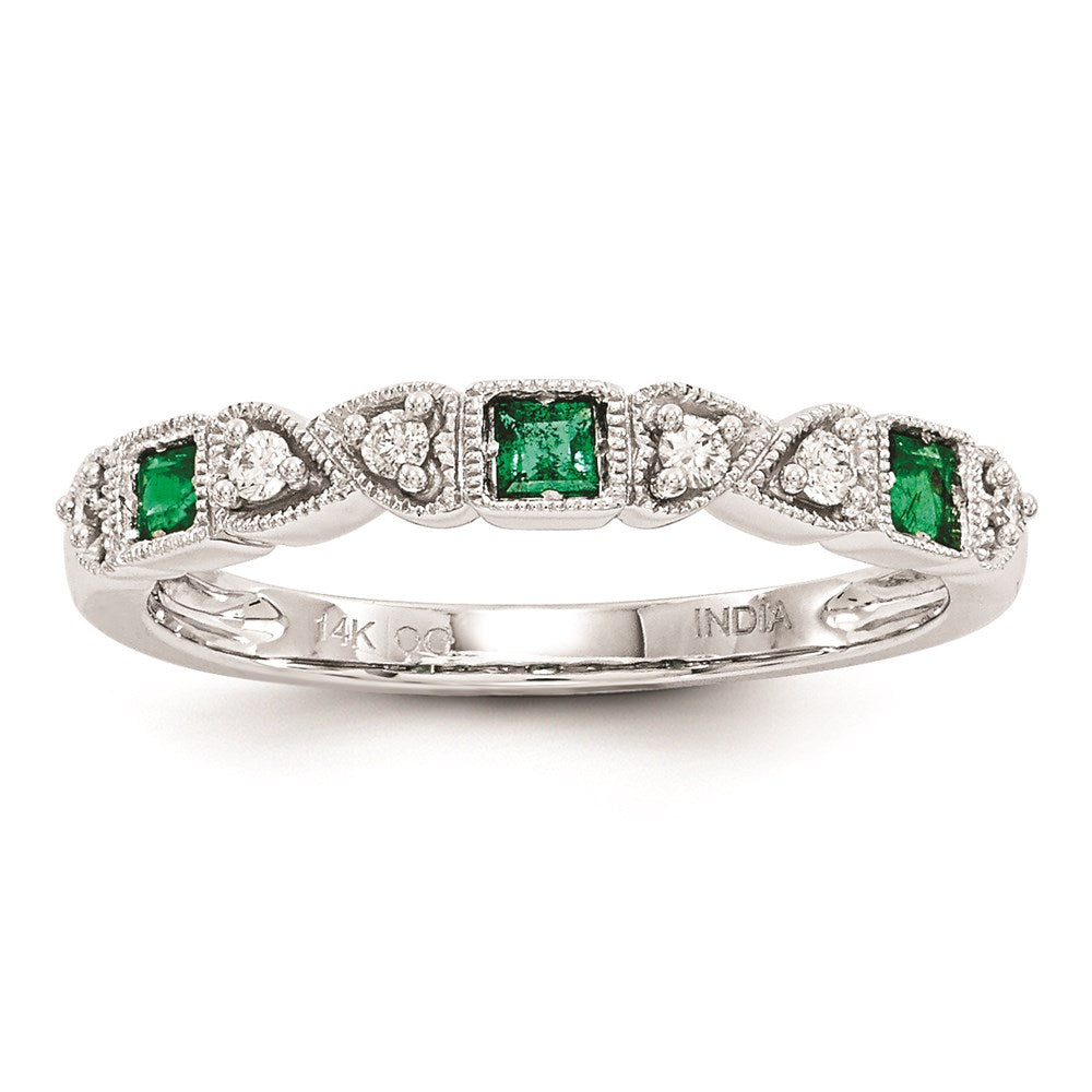 14k White Gold Real Diamond & Emerald Ring