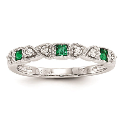 14k White Gold Real Diamond & Emerald Ring