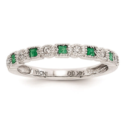 14k White Gold Real Diamond & Emerald Ring