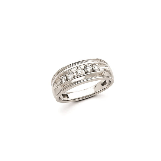 14k White Gold AA Real Diamond Men's Band