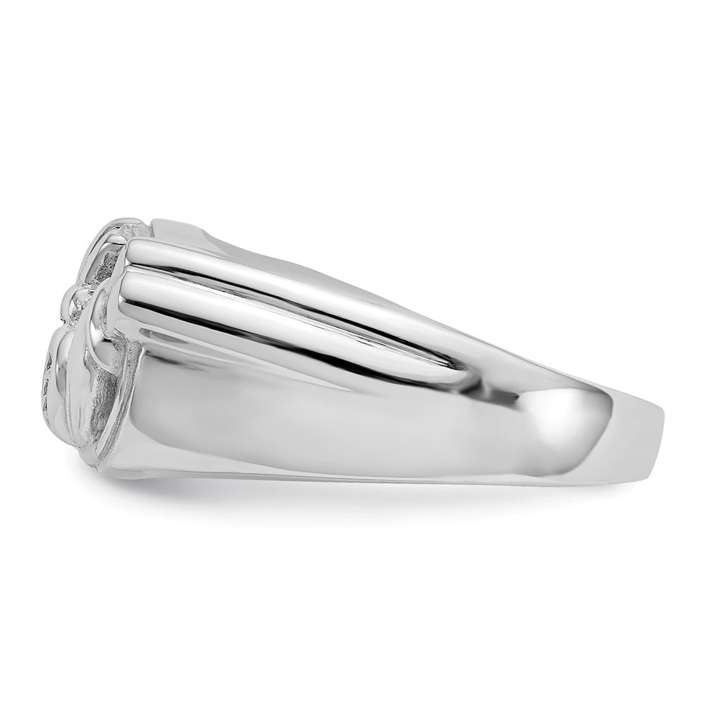 14k White Gold Men's Claddagh Band AA Dia Ring