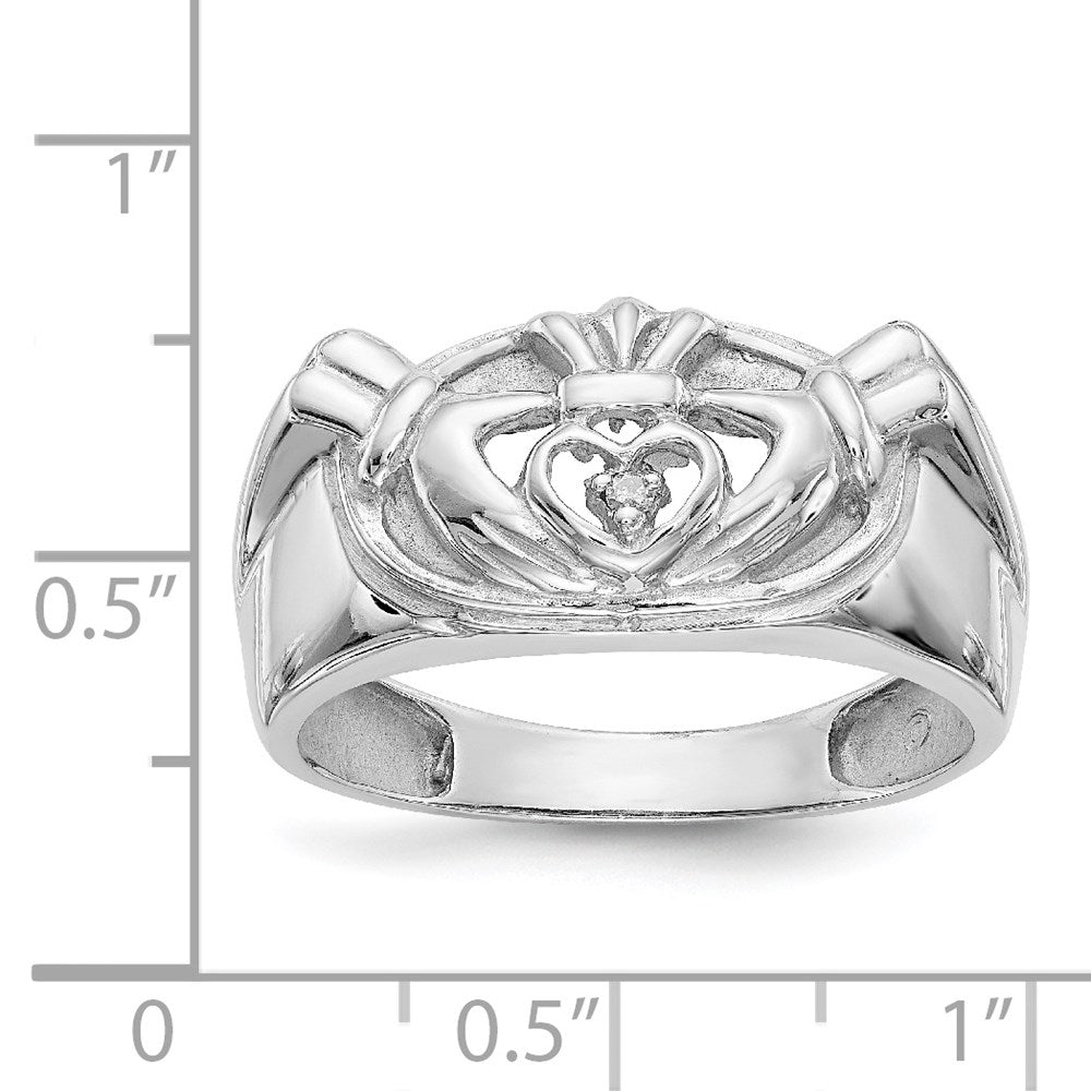 14k White Gold Men's Claddagh Band AA Dia Ring