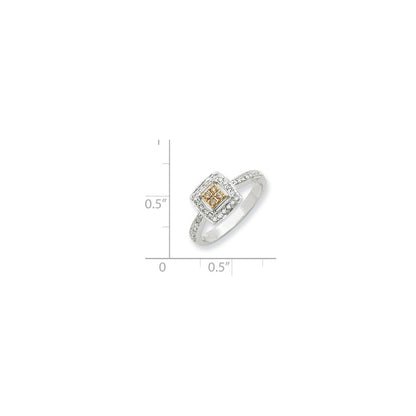 14K White Gold w/ Yellow Rhodium White & Champagne Real Diamond Ring