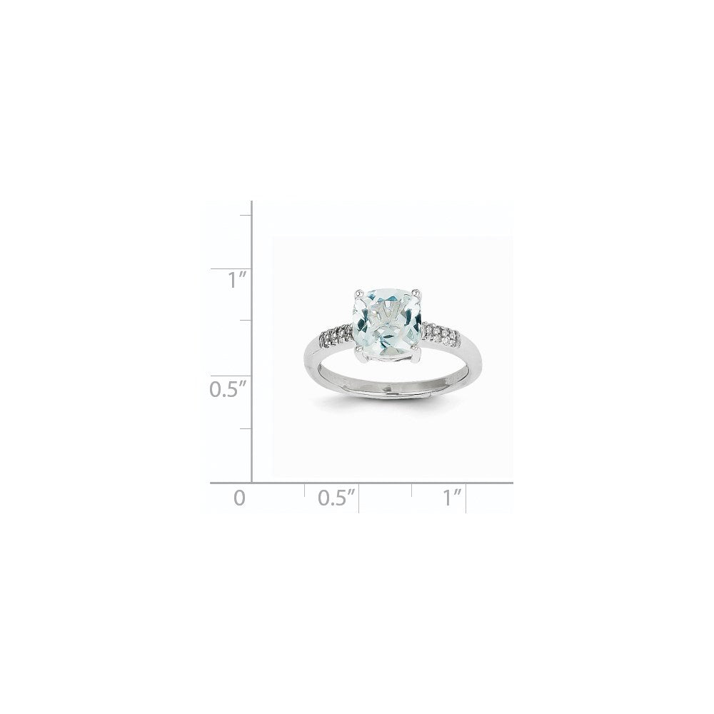 14k White Gold Aquamarine and Real Diamond Ring