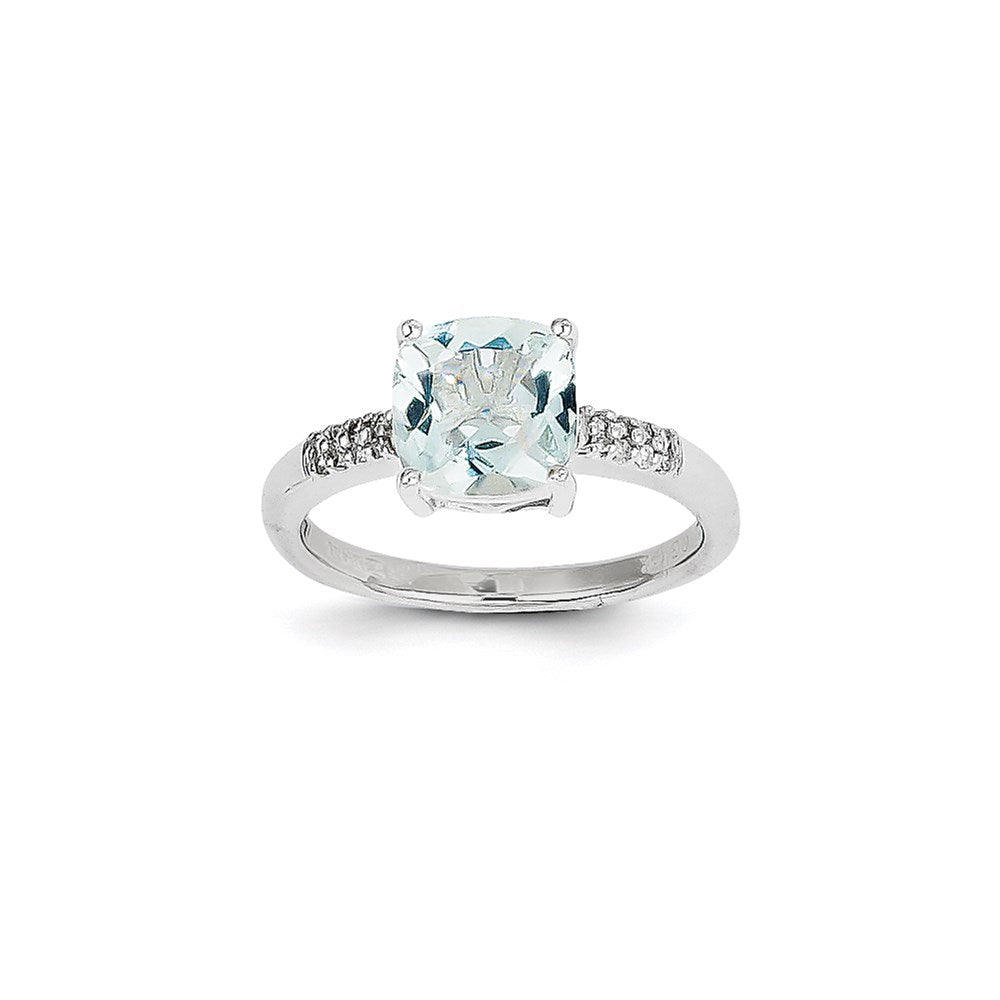 14k White Gold Aquamarine and Real Diamond Ring