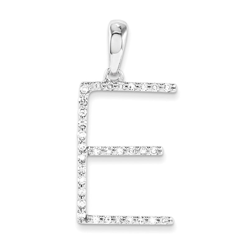 14k White Gold Diamond Initial E Pendant