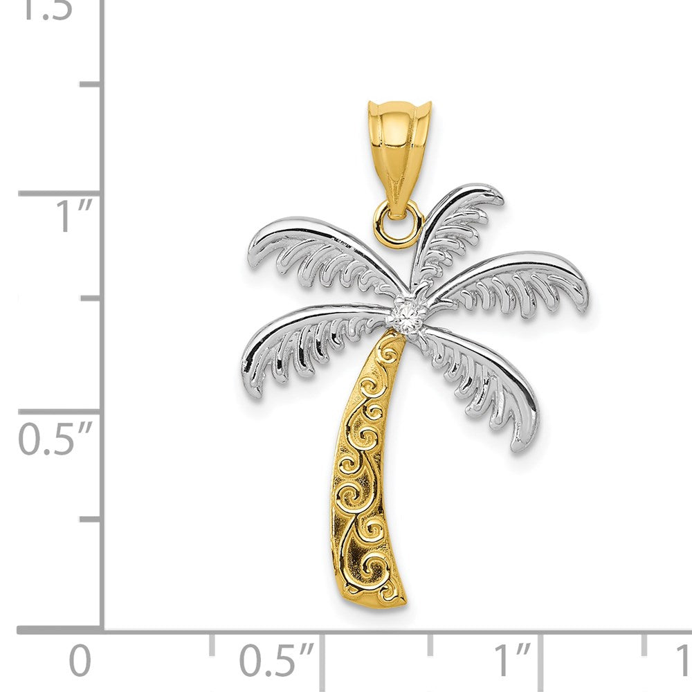 14k and Rhodium Diamond Palm Tree Pendant