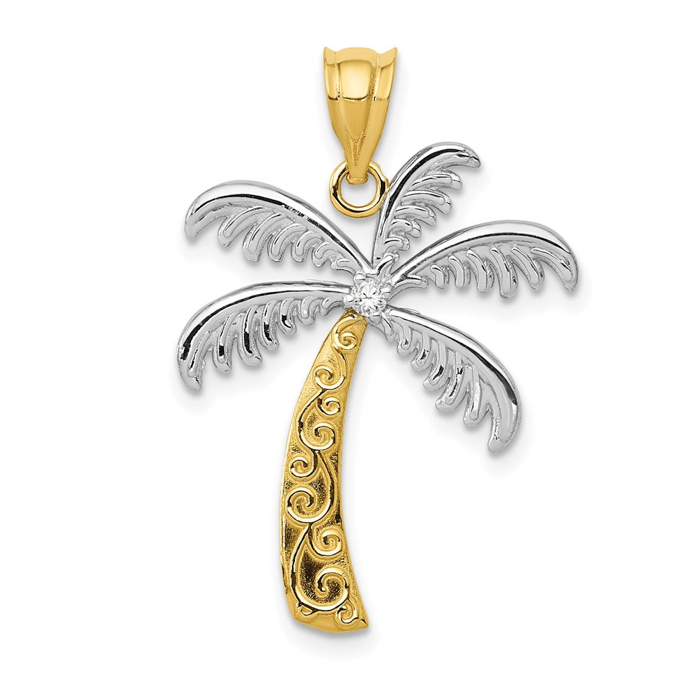 14k and Rhodium Diamond Palm Tree Pendant
